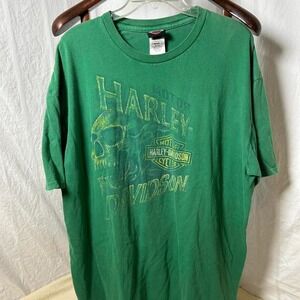 Vintage‎ Harley Davidson Motorcycles Green Graphic T-Shirt flaming skull 2XL